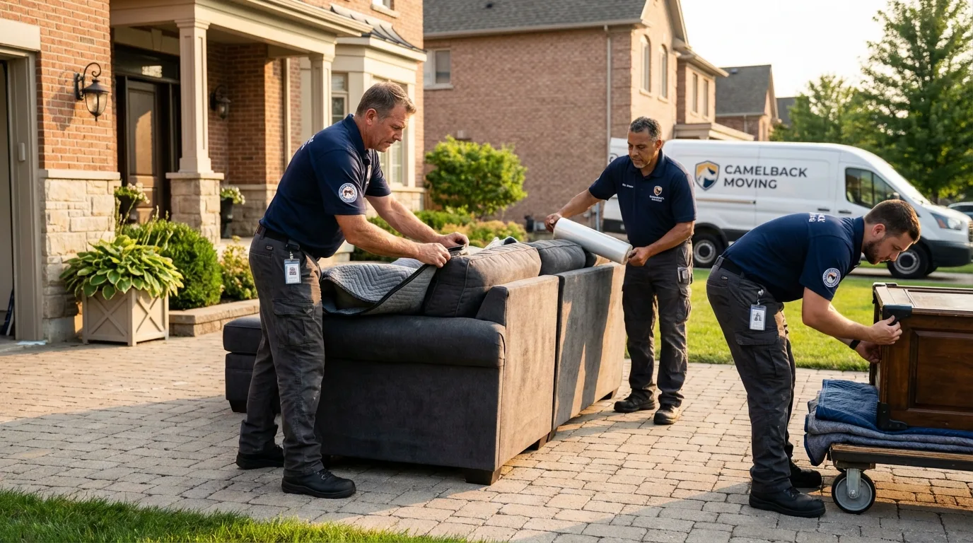Large estate moving crew wrapping furniture in Akron, OH